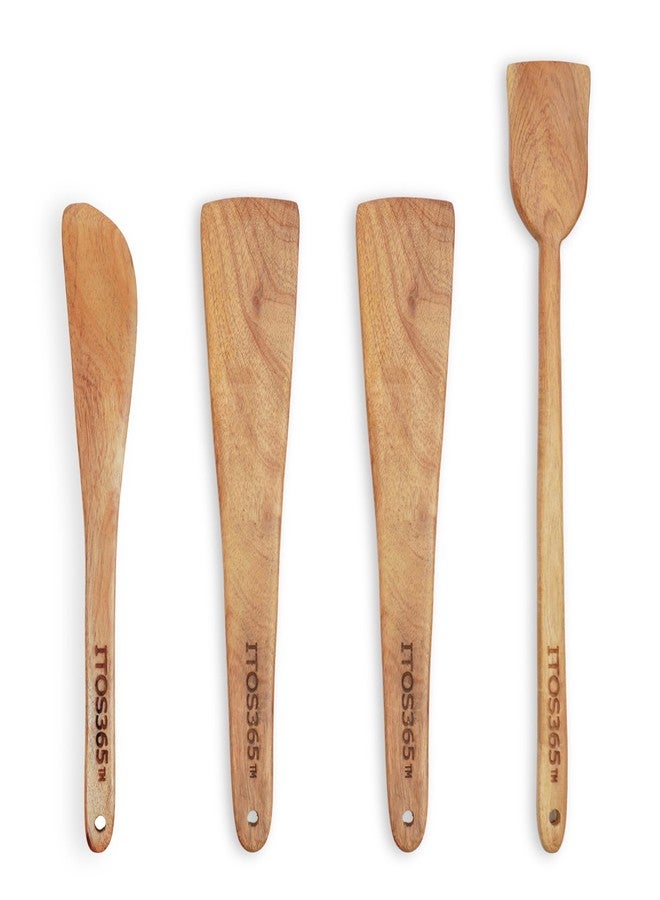 ITOS365™ Neem Wood Cooking Spoons Set of 4 | Natural Wooden Spatula & Turner for Non-Stick Cookware | Antibacterial, Eco-Friendly Kitchen Utensils for Frying, Stirring & Serving - Image 1